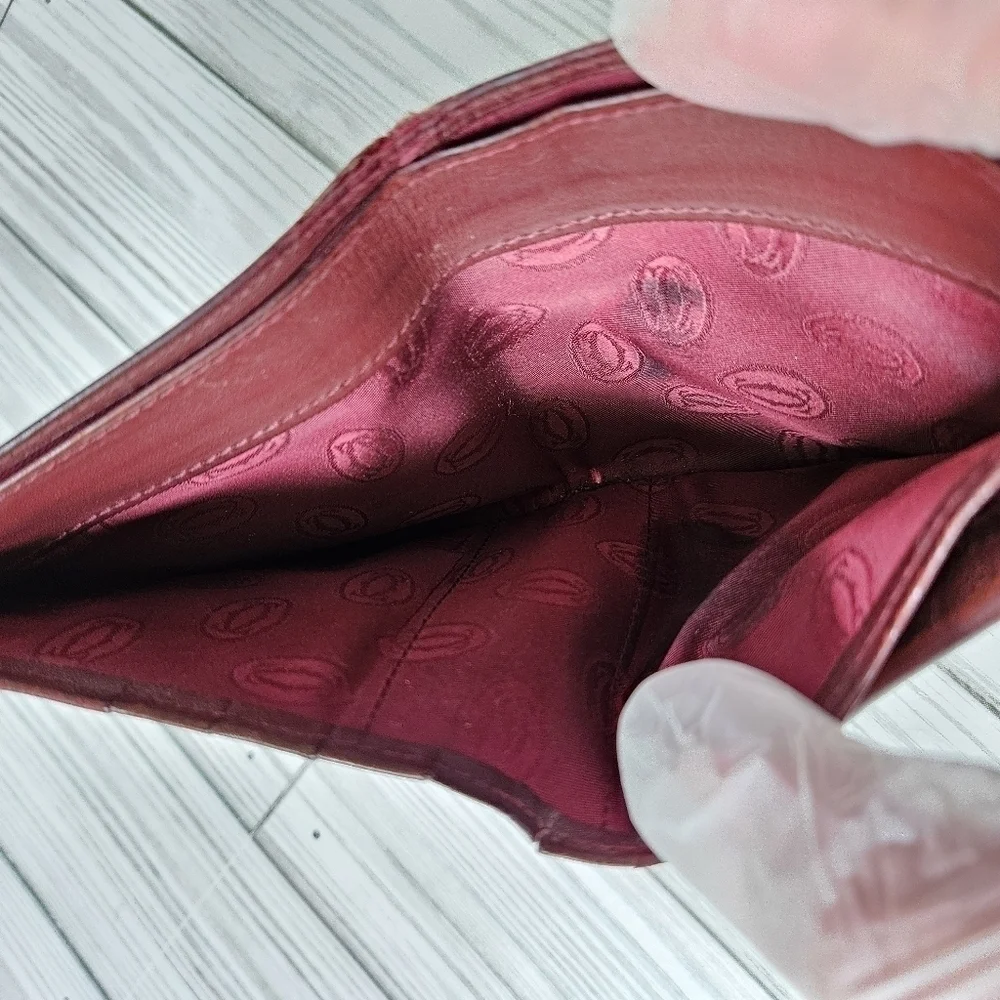 Cartier Vintage Must De Bi Fold Wallet with Coin Pouch in Burgundy Leather